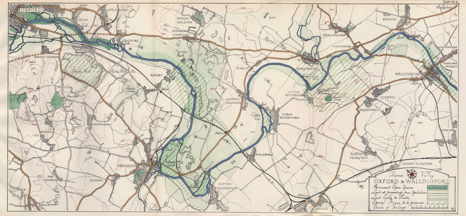 THAMES VALLEY. Oxford - Iffley - Abingdon - Dorchester - Wallingford 1929 map
